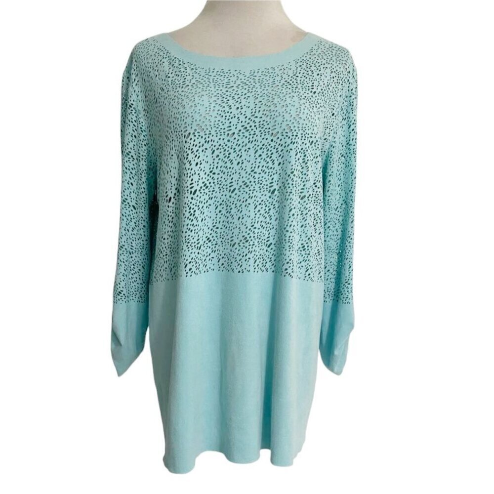 Alberto Makali Size Medium  Top Blouse Long Sleeve Perforated Tunic